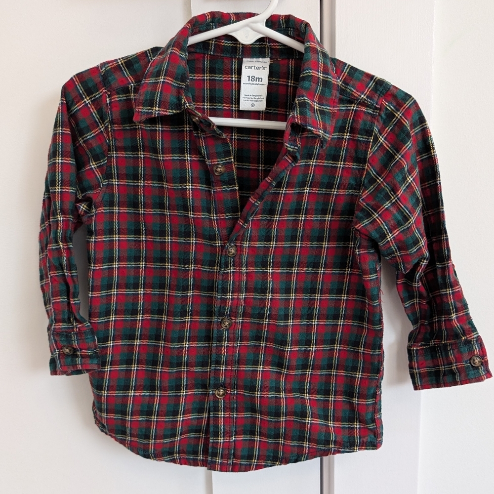 ✨4 for 12 Carter’s Red & Green Plaid Button-Up Shirt (18M)